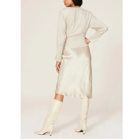 IRO Hazal Top Satin Long Sleeve V-Neck Gathered Wrap Front Blouse Off-White S - Picture 3 of 9